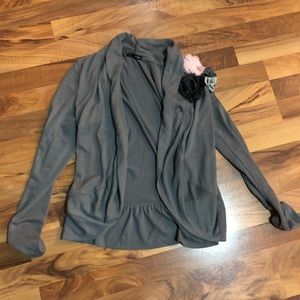 Gray Cardigan with Floral Accent